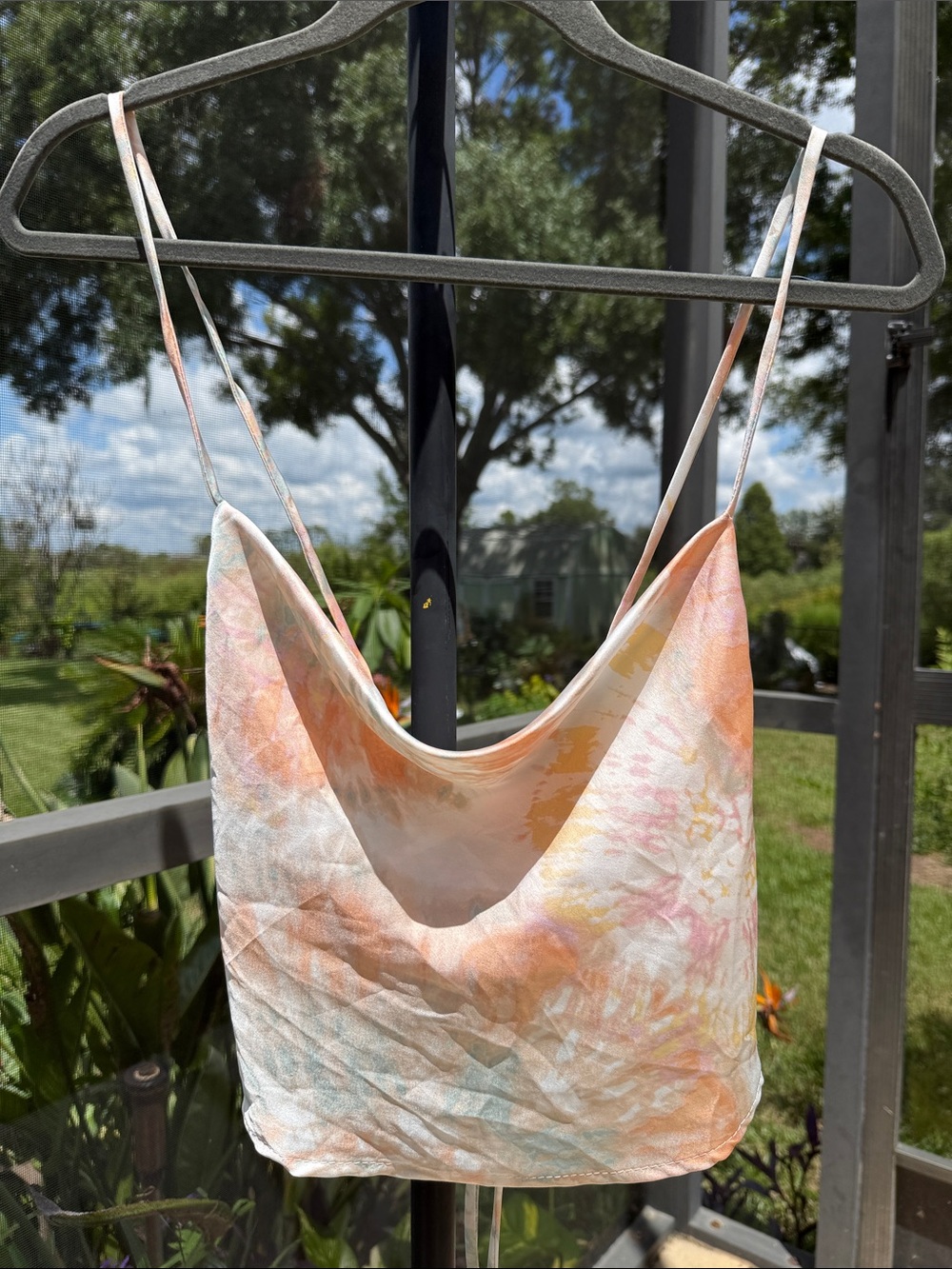 Blue Blush Pastel Tie-Dye Crop Cami in Peach, Pale Blue & Cream